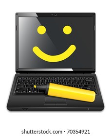 Funny vector laptop with smile on the screen