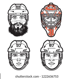 Funny Vector line illustrations of  4 pro hockey players