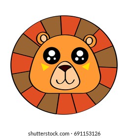 Funny vector lion with cute eyes in flat style isolated on white background. Childish print