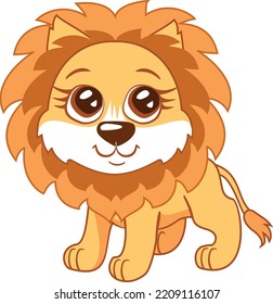 Funny vector little lion cub. Cute animal for kids