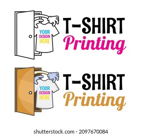 Funny vector logo template of t-shirt printing. For typography, print, corporate identity, workshop, branding, factory, serigraphy, isolated on white  background.