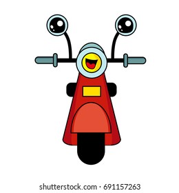 Funny vector motorcycle with cute eyes in flat style isolated on white background. Childish print