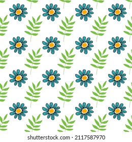 funny vector plant pattern blue flower and twig