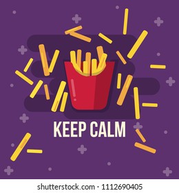 A funny vector postcard. French fries that fell down. The view from above