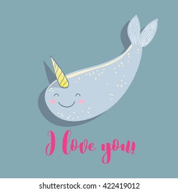funny vector poster with unicorn fish