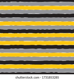 Funny vector repeat pattern with grey, yellow and black hand drawn stripes. Coordinating pattern to the collection of dandelion patterns.