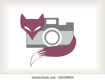 funny vector retro fox with camera