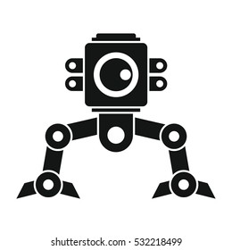 Funny vector robot in black flat silhouette style isolated on white background