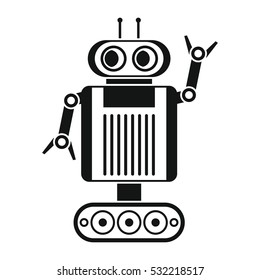 Funny vector robot in black flat silhouette style isolated on white background