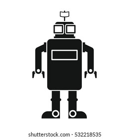 Funny vector robot in black flat silhouette style isolated on white background