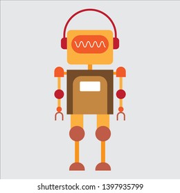 Funny vector robot in flat style isolated on gray background