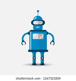 Funny vector robot icon in flat style isolated on grey background. Cute flat Vector illustration of Chatbot icon, vintage friendly AI robot. Customer support service chat bot. Cute cartoon robot icon