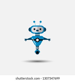 Funny vector robot icon in flat style isolated on grey background. Cute flat Vector illustration of Chatbot icon, vintage friendly AI robot. Customer support service chat bot. Cute cartoon robot icon