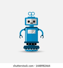 Funny vector robot icon in flat style isolated on grey background. Cute flat Vector illustration of Chatbot icon, vintage friendly AI robot. Customer support service chat bot. Cute cartoon robot icon