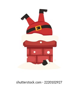  Funny vector Santa Claus stuck in the chimney.