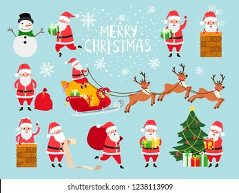 Funny vector santa. Cute vector santa claus grandfather for christmas website decor, santaclause isolated on blue background