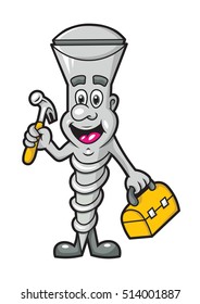 Funny vector screw character with toolbox