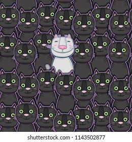 Funny vector seamless with cats