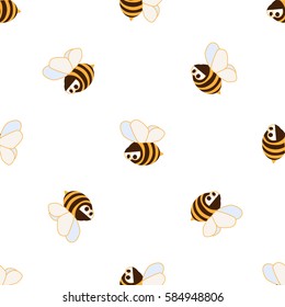 Funny vector seamless pattern with cartoon bees. Use it as web page background, pattern fills, fabric or paper, backdrop design. Spring and summer template.
