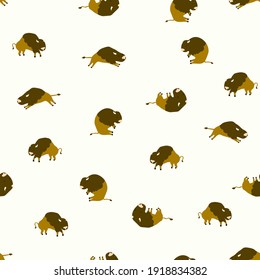 Funny vector seamless pattern with cute buffaloes or bulls. Cute zoo print  on  white  background. Simple and stylish Scandinavian repeat texture.