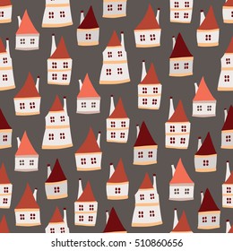 Funny vector seamless pattern with cute houses