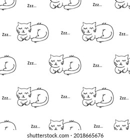 Funny vector seamless pattern with hand drawn difference cats, paws, naive childish ornament. Doodle pattern for printing on fabric, clothing, wrapping paper, wallpaper for a kid's room, baby things