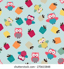 Funny vector seamless pattern with owls