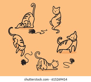 Funny vector set of cats. Collection of cute characters