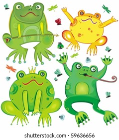 Funny vector set of cute frogs