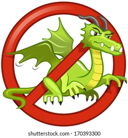 Funny Vector Sign: "Dragons Drohibited", "No Dragons". Funny Pest Control Label