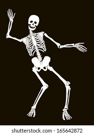 Funny vector skeleton isolated over black. Halloween design