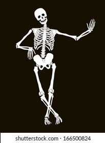 Funny vector skeleton isolated over black. Halloween design