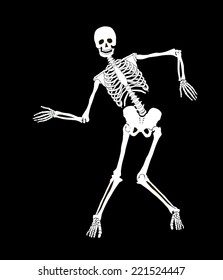 Funny vector skeleton isolated over black. Halloween design svg