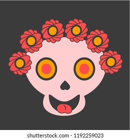Funny vector skull with flowers