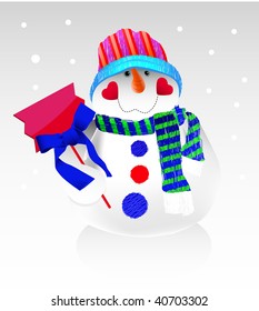 Funny vector snowman in hat and scarf