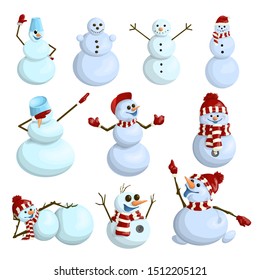 Funny and funny vector snowmen in cartoon style.