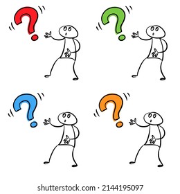 Funny vector stickman with question symbol