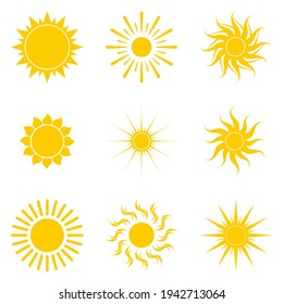 Funny vector sun and. A bright and sunny day. A symbol of relaxation and warmth. Vacations, hot countries and tanning. Vector illustration.