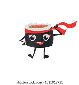 Funny vector sushi icon  character. Hand drawn vector illustration. Cute sushi.