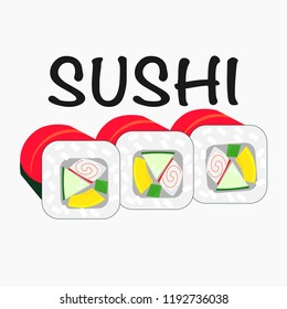 Funny vector sushi icon. Hand drawn vector illustration. Kawaii sushi.