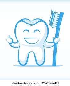 Funny Vector Tooth Character with Toothbrush
