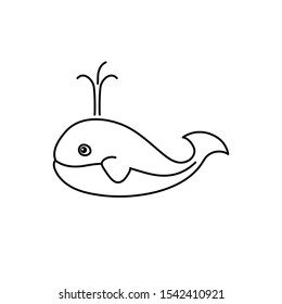 funny vector whale. line drawing illustration. black and white mammal. animal logo. simple icon