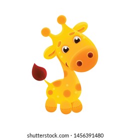 funny vector yellow smiling giraffe cub, yellow with spots, cute kid icon with big eyes, funny african animal mascot, emoticon for children learning eps 10 for print for t-shirt african savanna animal