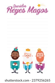 Funny vectorized letter. Dear wise men, written in Spanish
Kings of orient vectors
