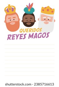 Funny vectorized letter. Dear wise men, written in Spanish
Kings of orient vectors
