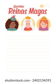 Funny vectorized letter. Dear wise women, written in Spanish
Queens of orient vectors
