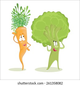 funny vegetable carrot and broccoli cartoon