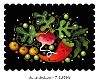 Funny vegetable cartoon isolated on black background