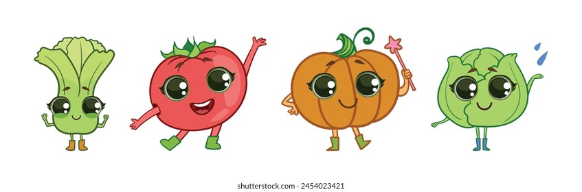 Personaje vegetal divertido con el conjunto de Vector de la cara sonriente