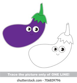 Funny Vegetable Eggplant to be traced only of one line, the tracing educational game to preschool kids with easy game level, the colorful and colorless version.